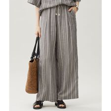 【セットアップ対応】リネンビスコースストライプドロスト パンツ