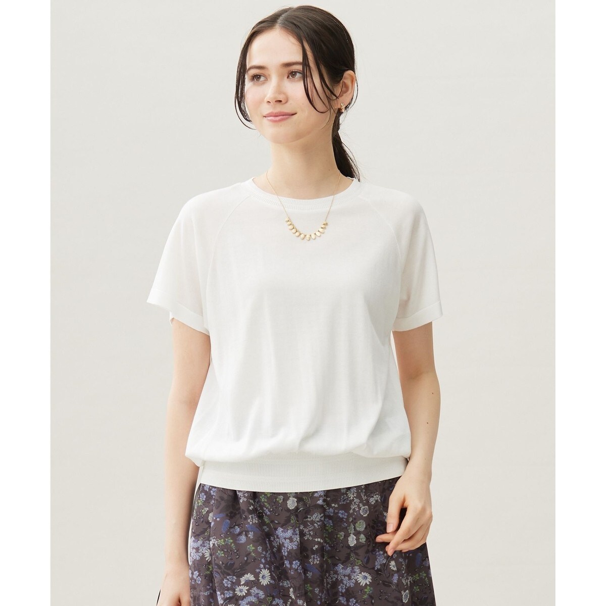 【接触冷感・UVケア・洗える】ドレーピーラグランスリーブ ニットソー