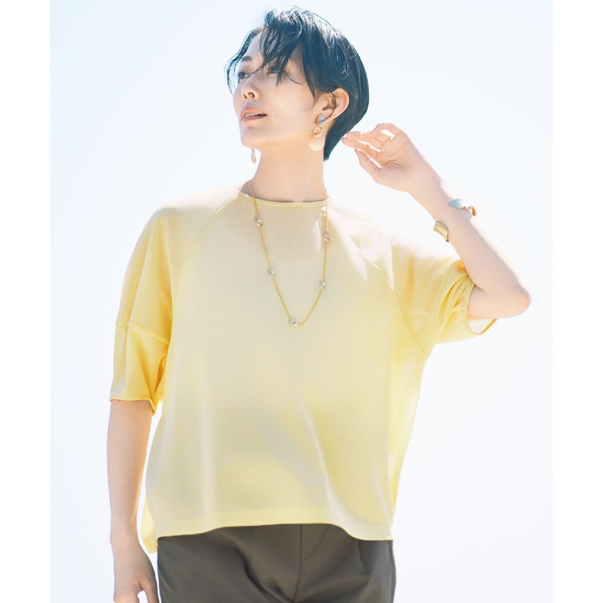 tシャツ 「洗える」ツイストプレインジャージー袖タック カットソー レディース 洗える】ツイストプレインジャージー袖タック カットソー | 自由
