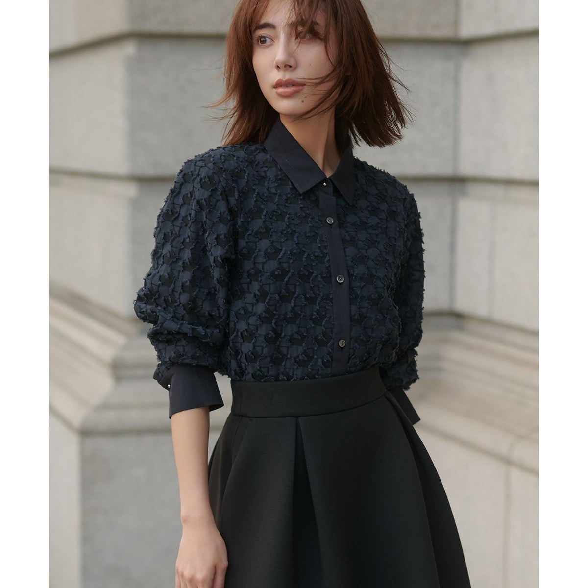 洗える】シアーエンブロイダリークロップド丈 ブラウス | 自由区