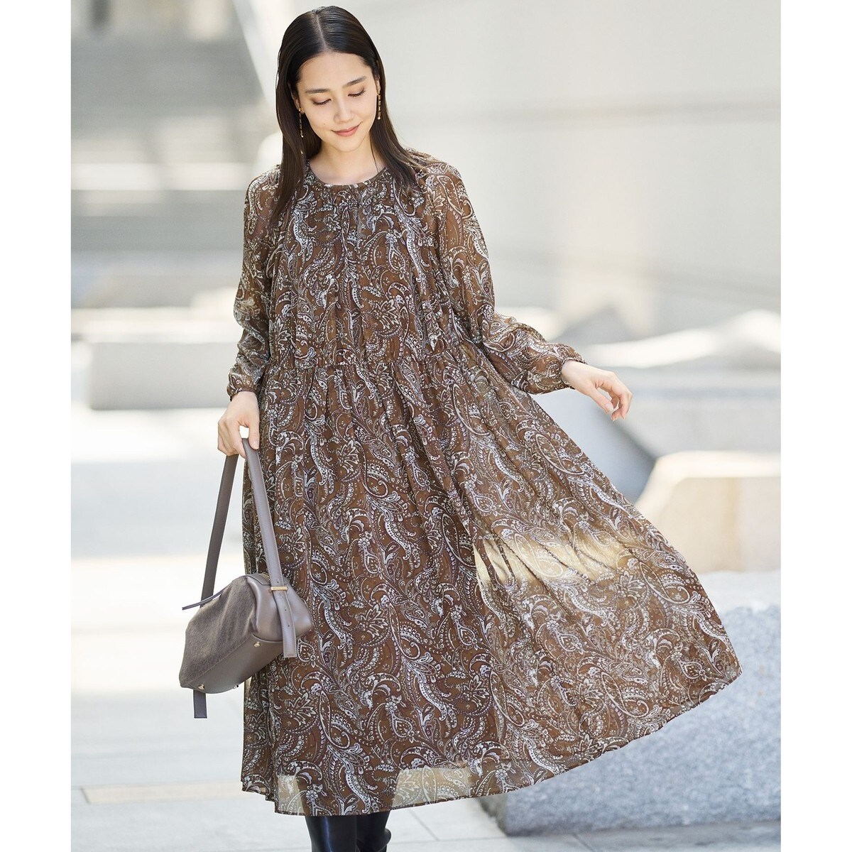 専用！未使用タグ＊自由区【洗える】ストレッチツイードプリント ワンピース　48 専用！未使用タグ＊自由区【洗える】ストレッチツイードプリント