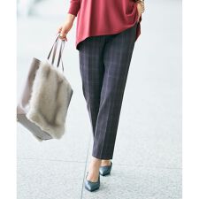 TRギャバ裏起毛チェック柄テーパード パンツ