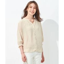 【WEB限定/セットアップ着用可/洗える】ブライトサテンライト Vネックブラウス