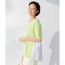 【洗える】ハイツイストコットンアセテート バックデザイン プルオーバーニット