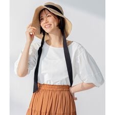 【洗える】コンビネーションシャーティング パフスリーブ カットソー