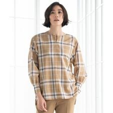 自由区(JIYU-KU)の【洗える】オータムチェック キーネックブラウス
