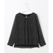 【洗える／ドット柄】ロイヤルシフォン　ボタンディティール　カットソー