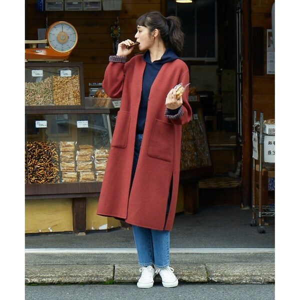 リバーシブル】ウールリバー ノーカラーロングコート | 自由区(JIYU-KU