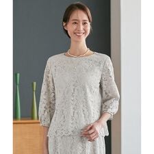 【洗える/セット可】フラワーコードレース ペプラムブラウス