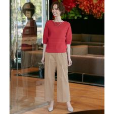 【接触冷感/洗える】サテンストレッチ ワイドパンツ