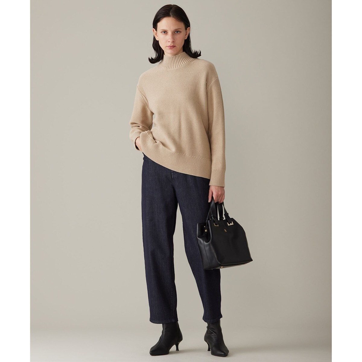 極美品 自由区 シャイニースパングルニット アンサンブル 洗える 大きいサイズ 洗える】スパングルミドルゲージ ニット