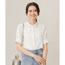 【洗える】キュプラコットンツイル半袖シャツ ブラウス