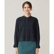 【洗える】シアーエンブロイダリークロップド丈 ブラウス