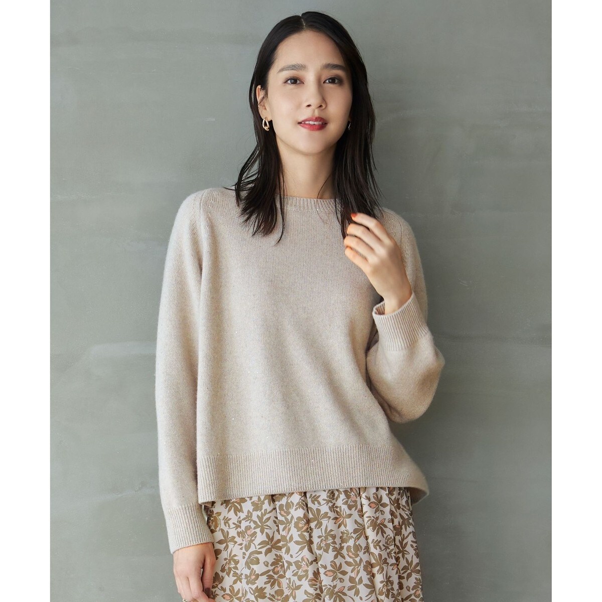 洗える】ウールカシミヤブレンドラメスパンコールクルーネック ニット