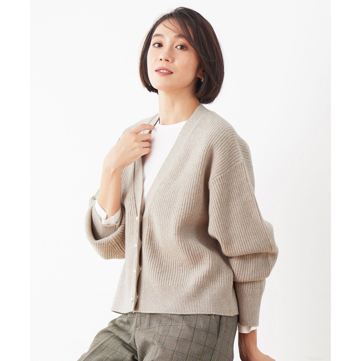 【洗える】ウールカシミヤブレンドラメスパンコールニット カーディガン