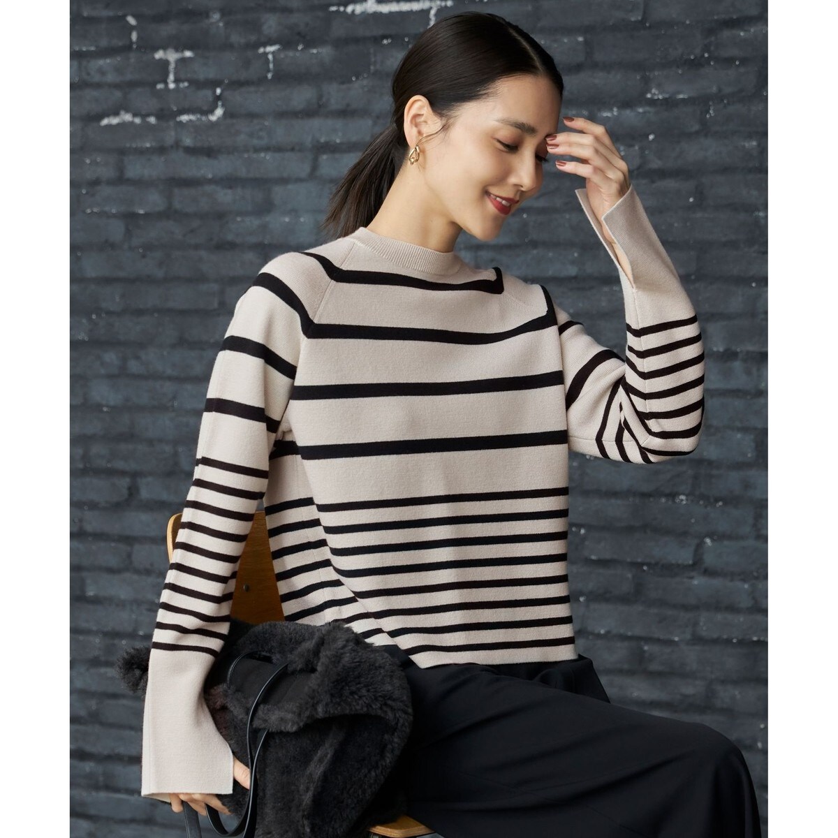 スタイリストコラボ・洗える】ウールミラノボーダー ニット | 自由区