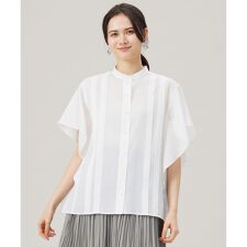 【接触冷感・吸水速乾・洗える】ナチュラルリネンフレア袖 シャツ