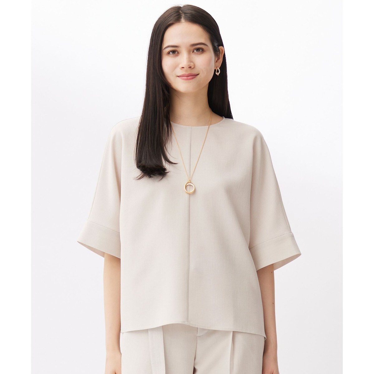 大きいサイズ＊ICB 接触冷感UVケア バッグサテントップス＊２３区自由区組曲 大きいサイズ＊ICB 接触冷感UVケア バッグサテントップス＊23