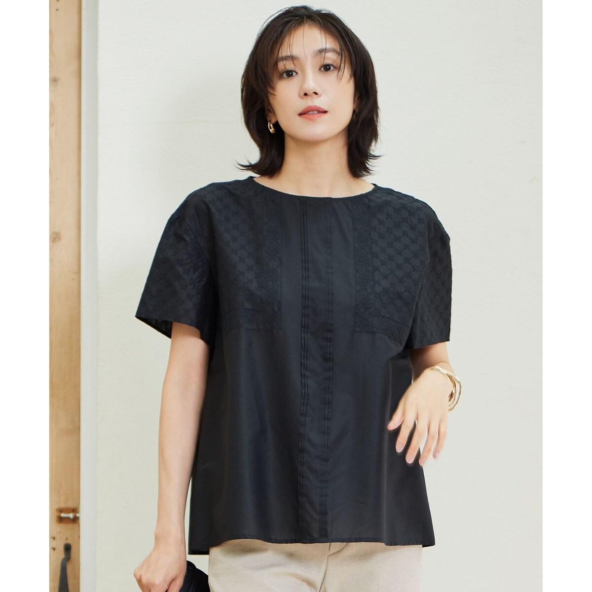 新品／自由区　大きいサイズ【洗える・ＵＶケア・吸放湿性】シルクストレッチブラウス 自由区 L 【洗える/UVケア/吸放湿性】シルクストレッチ