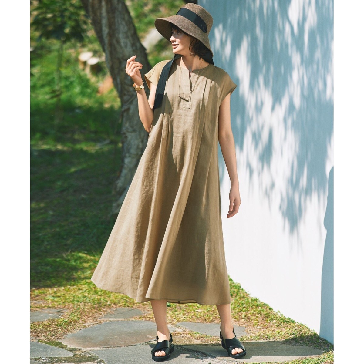 自由区【今季新作】ソフトシルクビエラワンピース 自由区 L(ジユウク エル)の【17号サイズまで展開・カタログ掲載