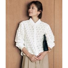 【17号サイズまで展開・洗える】シアージオメトリックジャカードクロップド丈 ブラウス