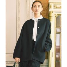 【17号サイズまで展開・SHIHOさん着用】ウールリバーノーカラー コート