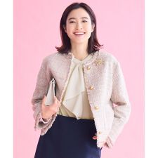 【17号サイズまで展開・オンオフ使える・セレモニー】ファンシーノットツイードノーカラー ジャケット