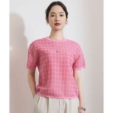 【カタログ掲載・ワコールコラボ・2点SET】シアーチェックニット プルオーバー