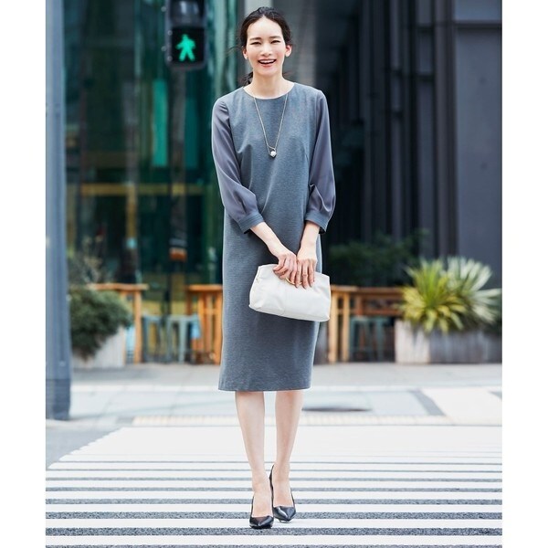 ■23区大きいサイズ46ポンチジャージータックフレアスリーブトップ紺■ ニジュウサンクオオキイサイズ 23区（大きいサイズ） セットアップ