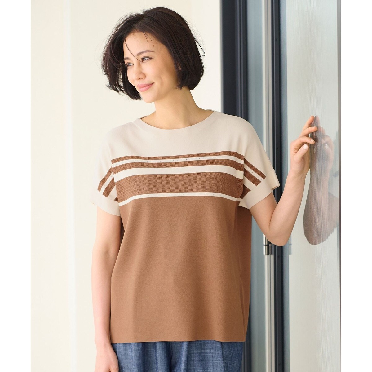 自由区（JIYU−KU）/【洗える】クレープストレッチブロッキングボーダー ニット 洗える】クレープストレッチブロッキングボーダー ニット | 自由区