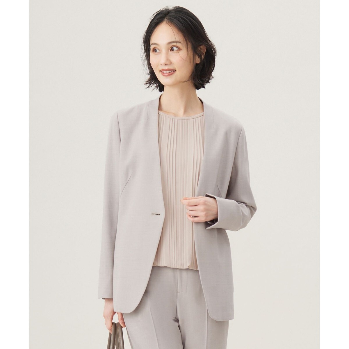 組曲 コンフォータブル アムンゼン ノーカラージャケット M サイズ2 ネイビー KUMIKYOKU NAVY】コンフォータブルアムンゼン ノーカラー