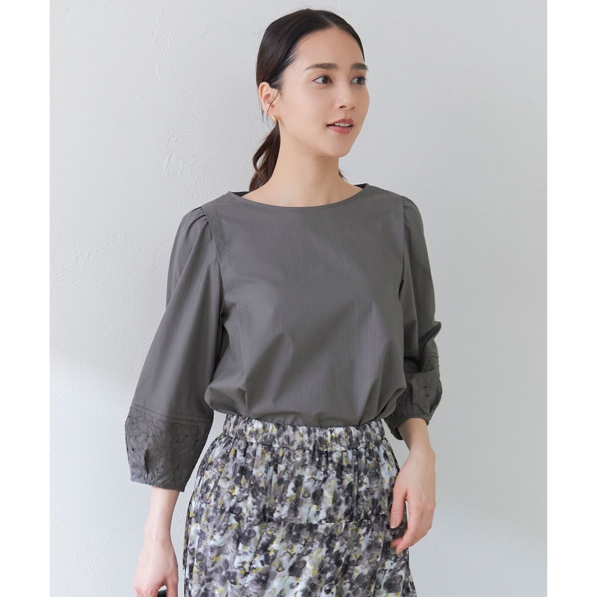 自由区【洗える】テンセルコットンエンブロイダリー ジャケットノー