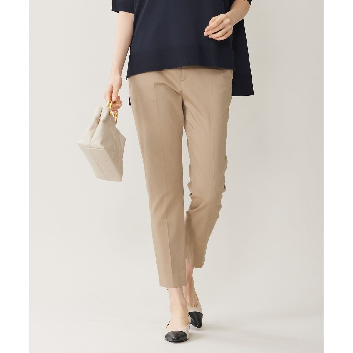 【接触冷感・洗える】コットンサテンストレッチテーパード パンツ