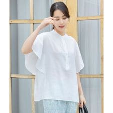【洗える】テンセルリネンデザイン ブラウス