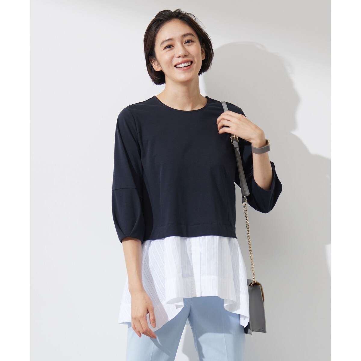 tシャツ カラミストライプコンビジャージ トップス レディース 洗える】カラミストライプコンビジャージ トップス | 自由区