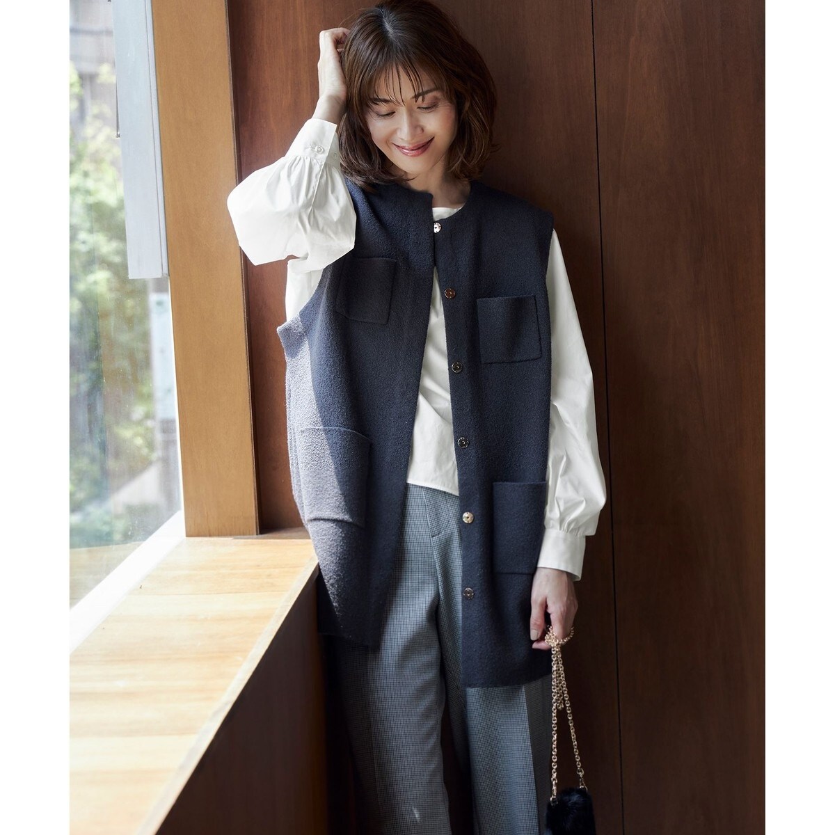 市場】カルガンラムエコファー ジレ／自由区（JIYU-KU）：丸井（マルイ