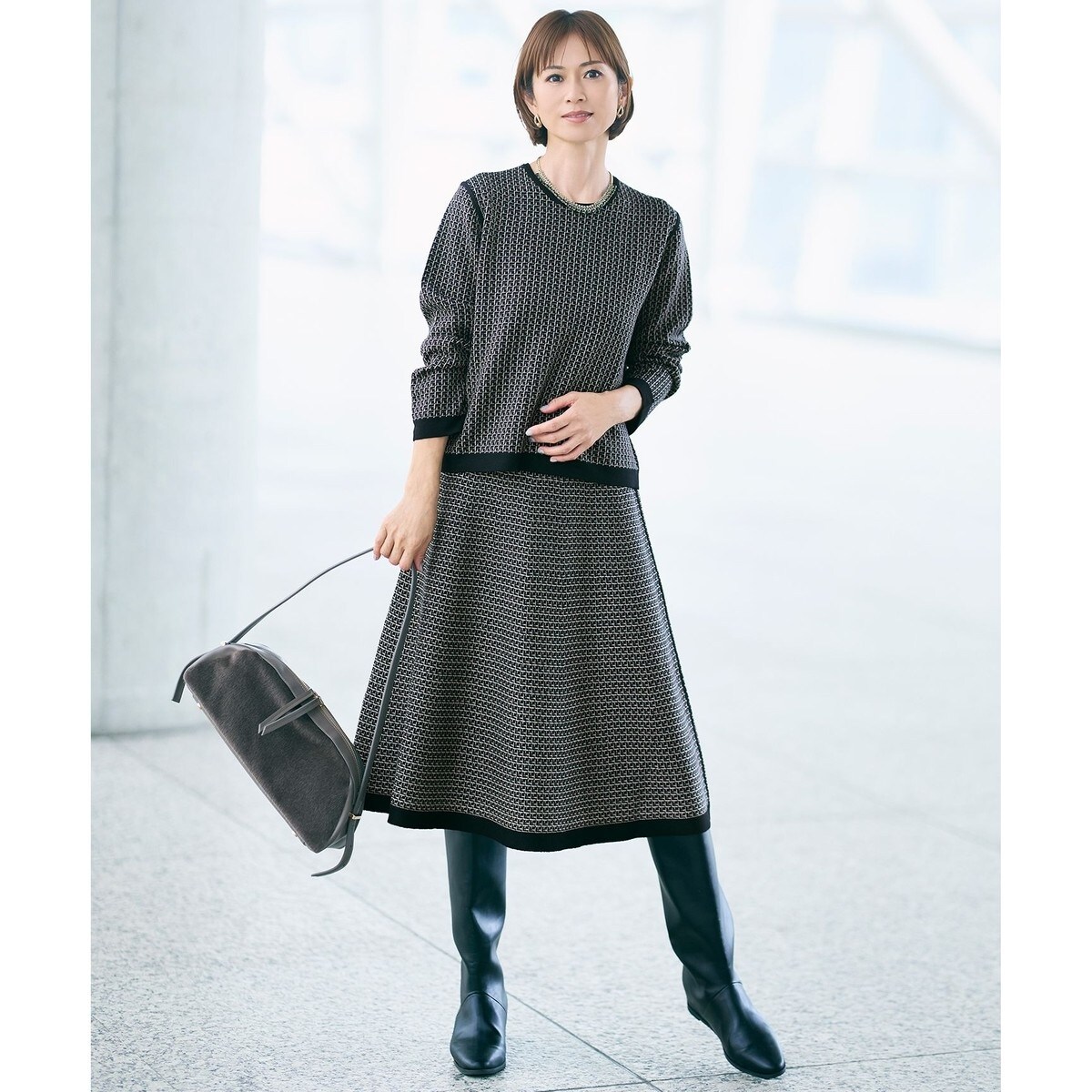 洗える】ブロンズチェックジャガード ワンピース | 自由区(JIYU-KU