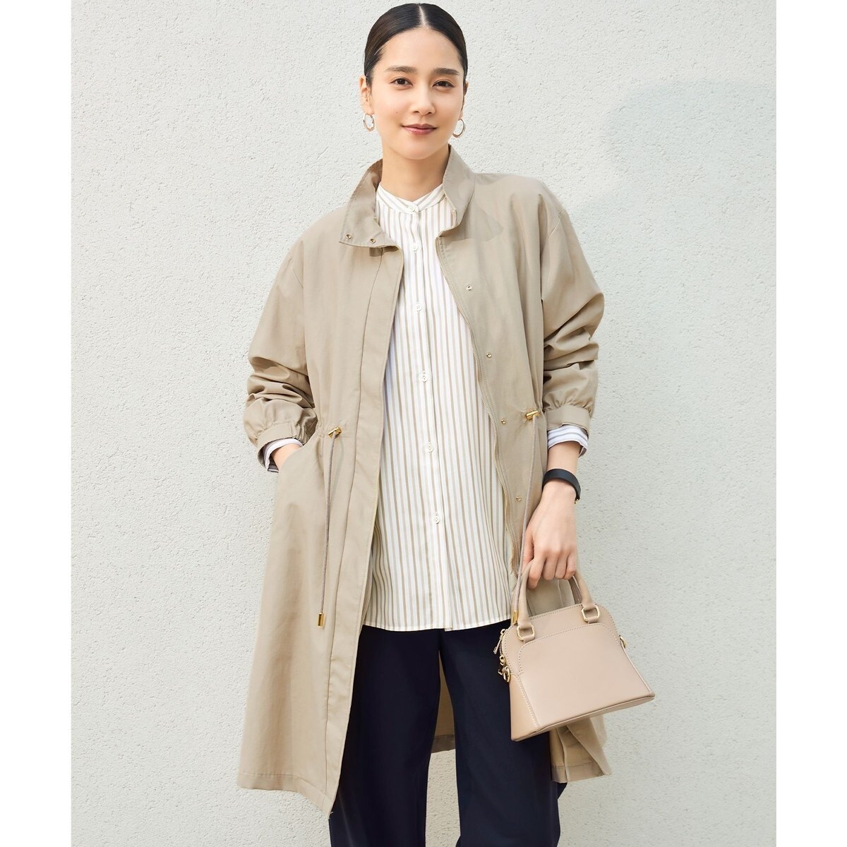 2025SS✨自由区　コットンナイロンタッサーライナー付きスタンドカラー コート 撥水加工・洗える】コットンナイロンタッサーライナー付きスタンド