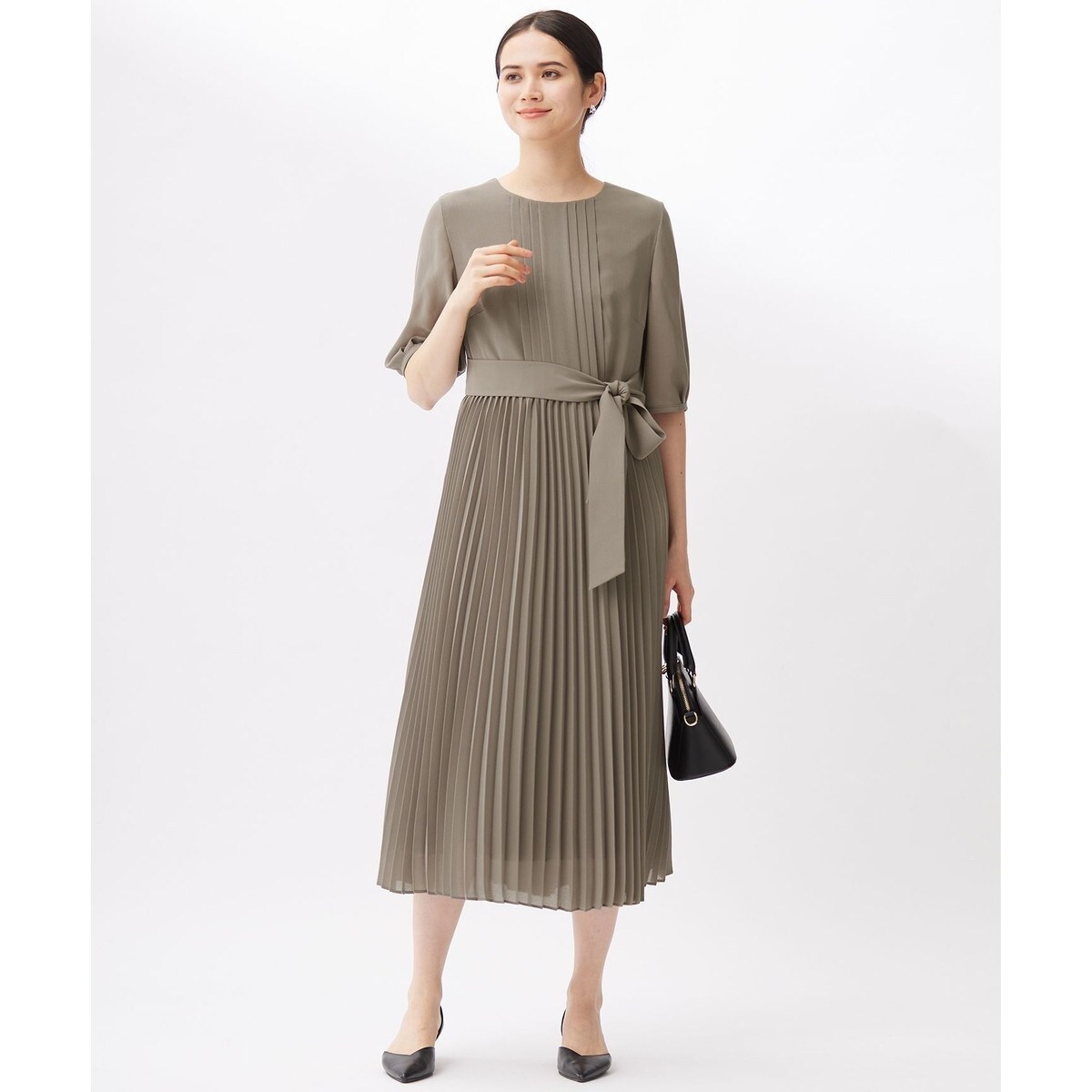 良品✨自由区 大きいサイズ50 ウォッシャブルウール ワンピース ベージュ系 洗える】ウールミックスジョーゼット ワンピース / 23区