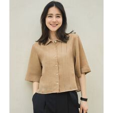【カタログ掲載・接触冷感・洗える】シアーラミーローンクロップド丈 ブラウス