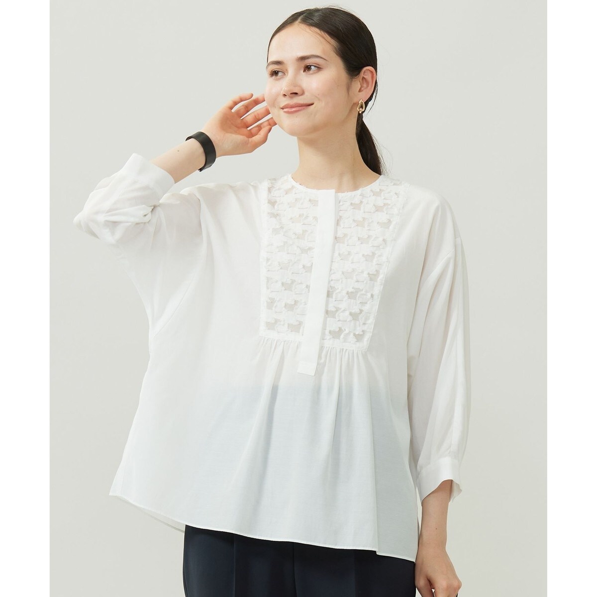 洗える】シアージオメトリックジャカードプルオーバー ブラウス