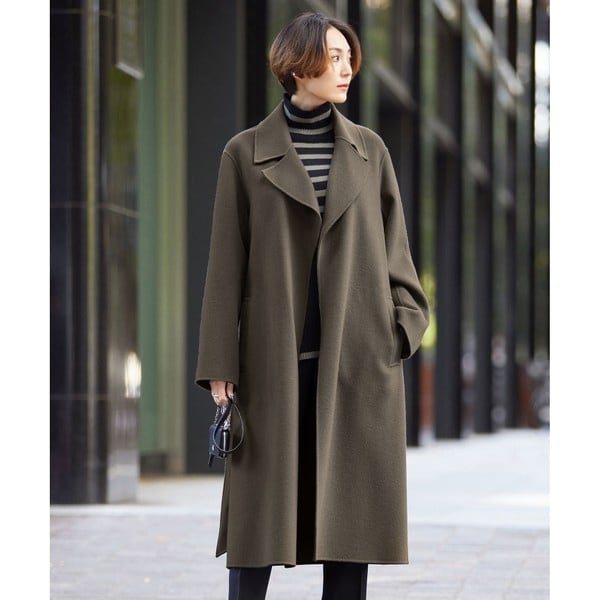 美品】ICB 節約 ウールリバー ロングトレンチコート カシミヤ混 ミッド