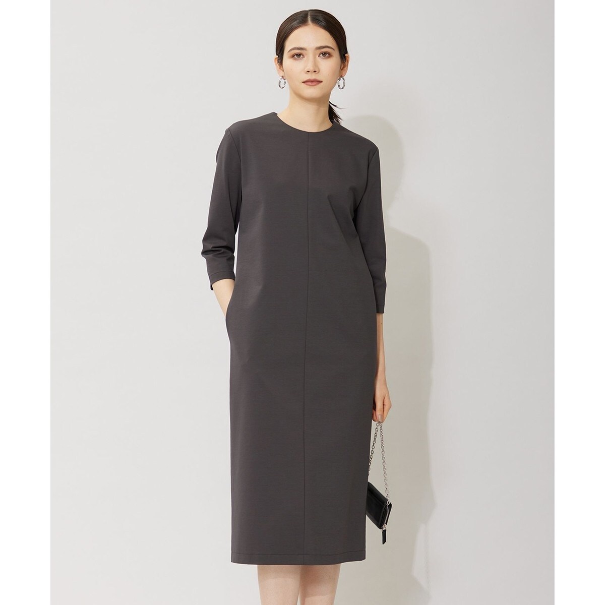 2023　ICB　L　コットンコンプレッシャー ストレート ワンピース　ブラック セットアップ対応・洗える】コットンコンプレッシャー ストレート