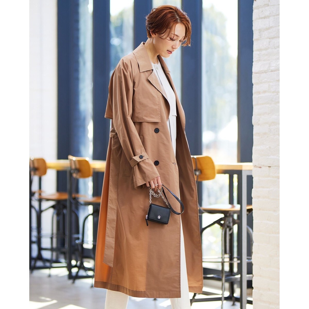 ICB メモリートレンチ コート A 撥水加工】 メモリーストレッチタフタ トレンチコート / ICB