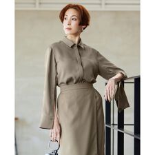 【接触冷感・UVケア・速乾・洗える】FluidBackSatin スリットスリーブシャツ