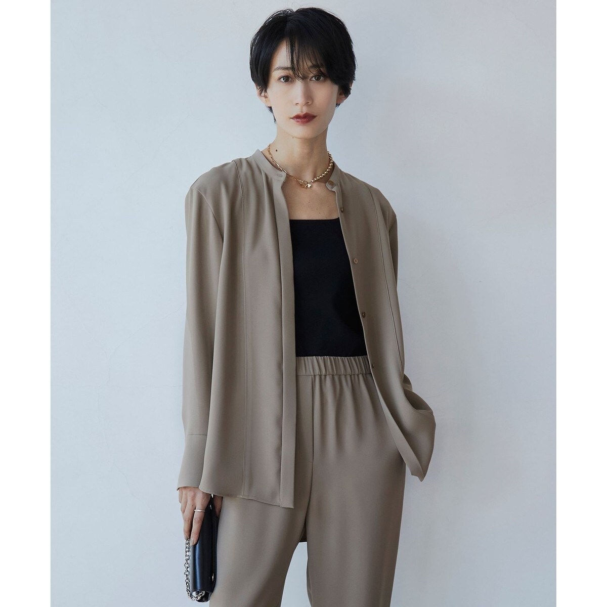 iCB　【洗える】 ライトダブルクロス バンドカラーシャツ　美品　23年製　M WEB限定カラーあり・洗える】 ライトダブルクロス バンドカラー