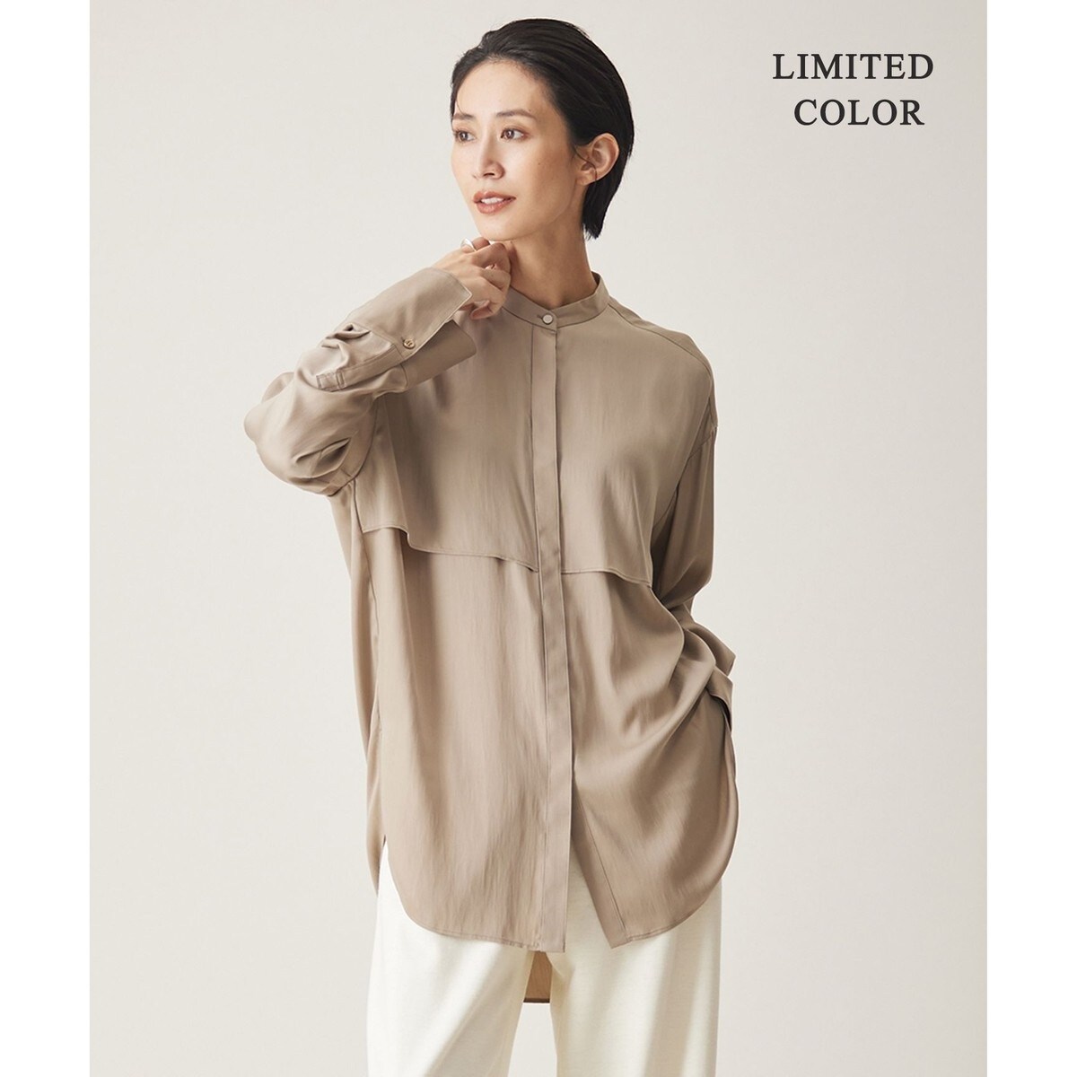【WEB限定カラーあり・洗える】 シルキーサテン シャツブラウス WEB限定カラーあり・洗える】 シルキーサテン シャツブラウス