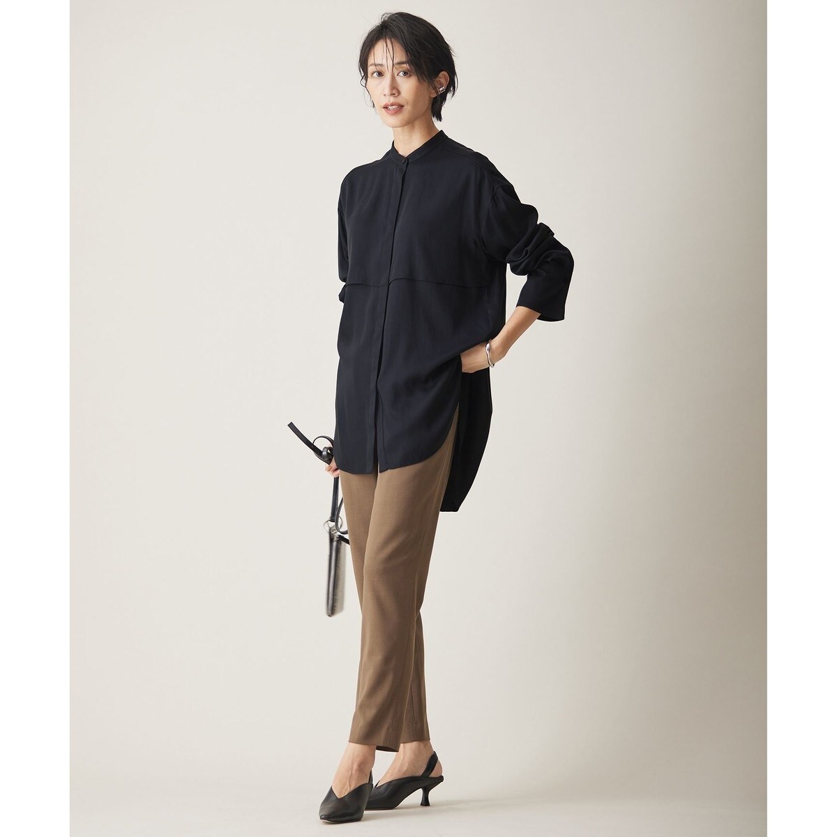 【WEB限定カラーあり・洗える】 シルキーサテン シャツブラウス WEB限定カラーあり・洗える】 シルキーサテン シャツブラウス