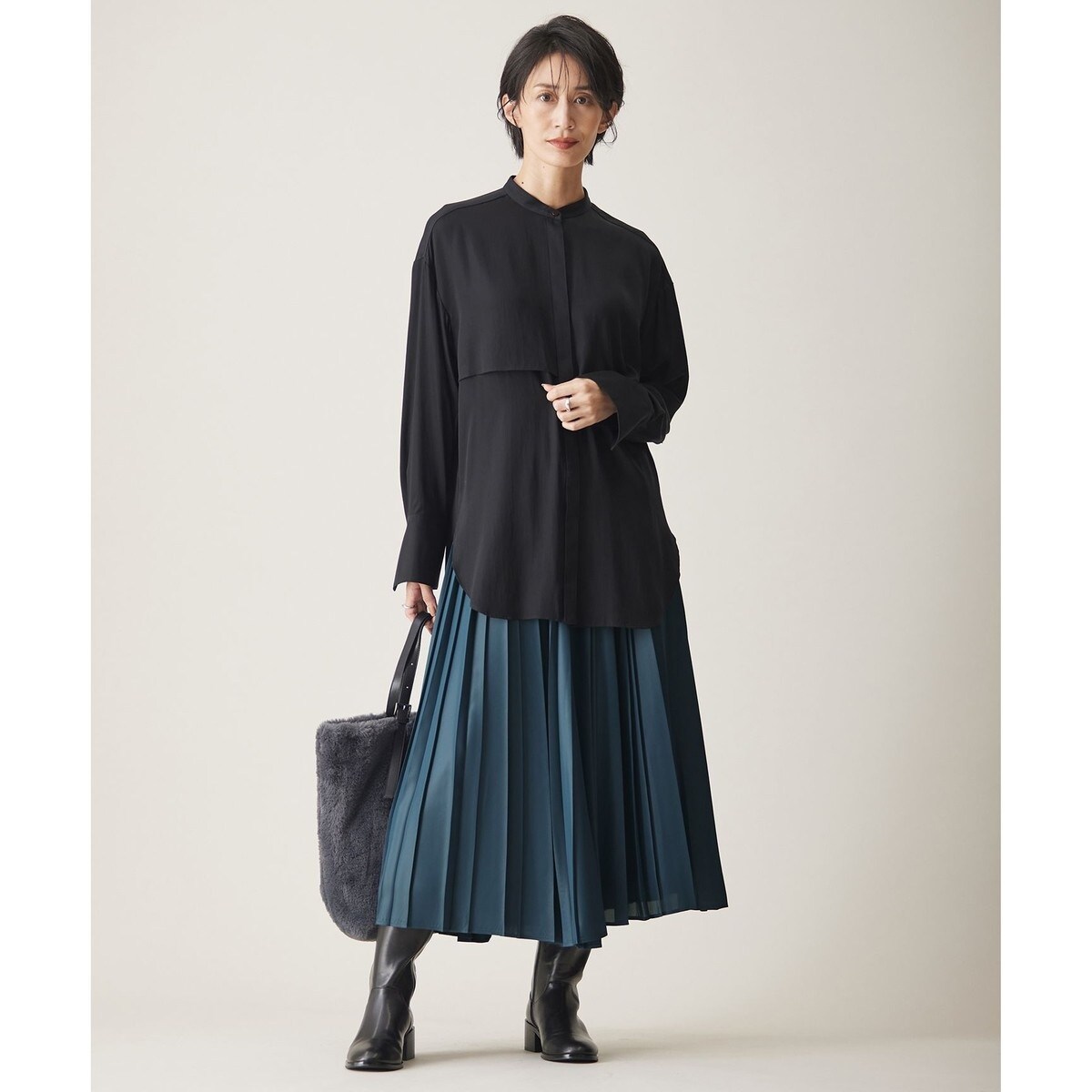 【WEB限定カラーあり・洗える】 シルキーサテン シャツブラウス WEB限定カラーあり・洗える】 シルキーサテン シャツブラウス