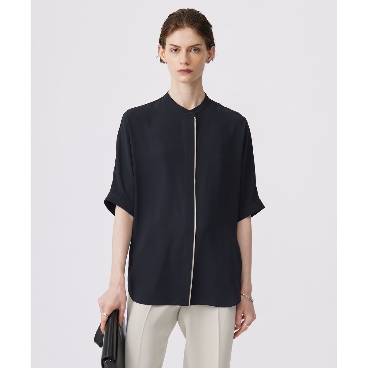 【新色追加・接触冷感・UVケア・速乾・洗える】BackSatinAmunzen 5分袖バンドカラーブ